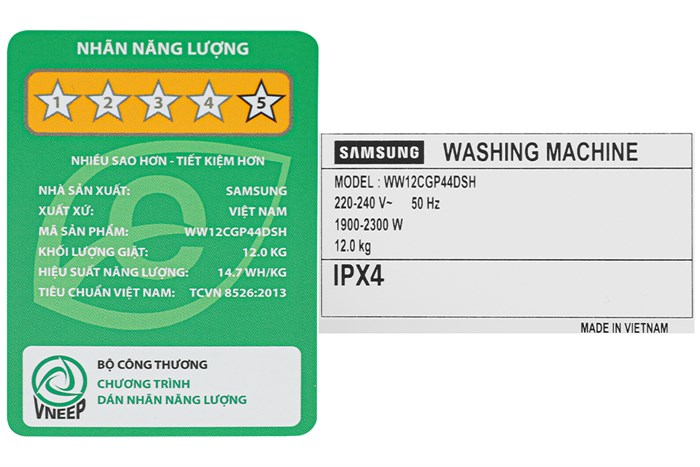 Máy Giặt Samsung AI Ecobubble Inverter 12 Kg WW12CGP44DSHSV